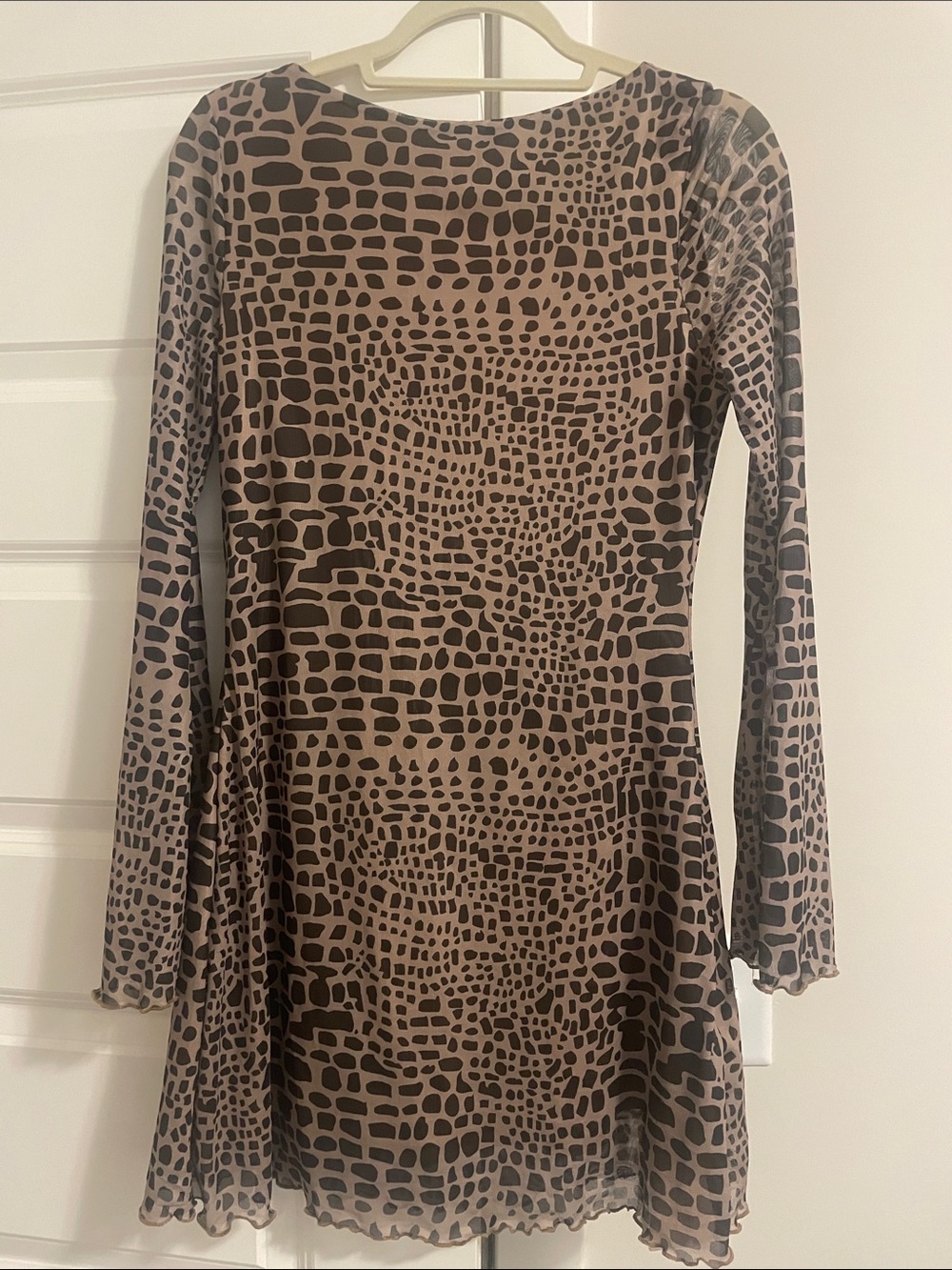 SHEIN Brown Animal-Pattern Long Sleeve Dress